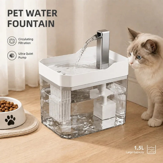 1.5L Automatic Circulating Pet Water Fountain Ultra-Quiet USB-Powered No-Wet Mouth Dispenser for Indoor Cats Dogs Pet Supplies